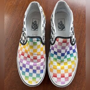 Vans slip on rainbow checkerboard shoes Size 10
